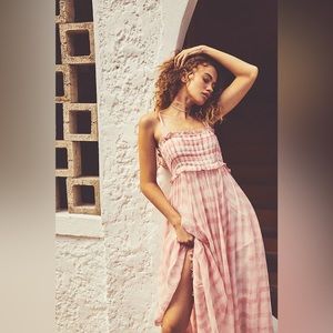 Free People Women’s Pink Gingham Maxi Dress Size S